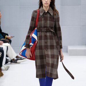 Balenciaga AW/16 Runway Brown Check Wool Belted Coat